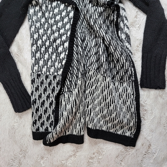 Ruby Moon Black White Long Sleeve Wool Blend Cardigan Sweater Size Small - Picture 4 of 11
